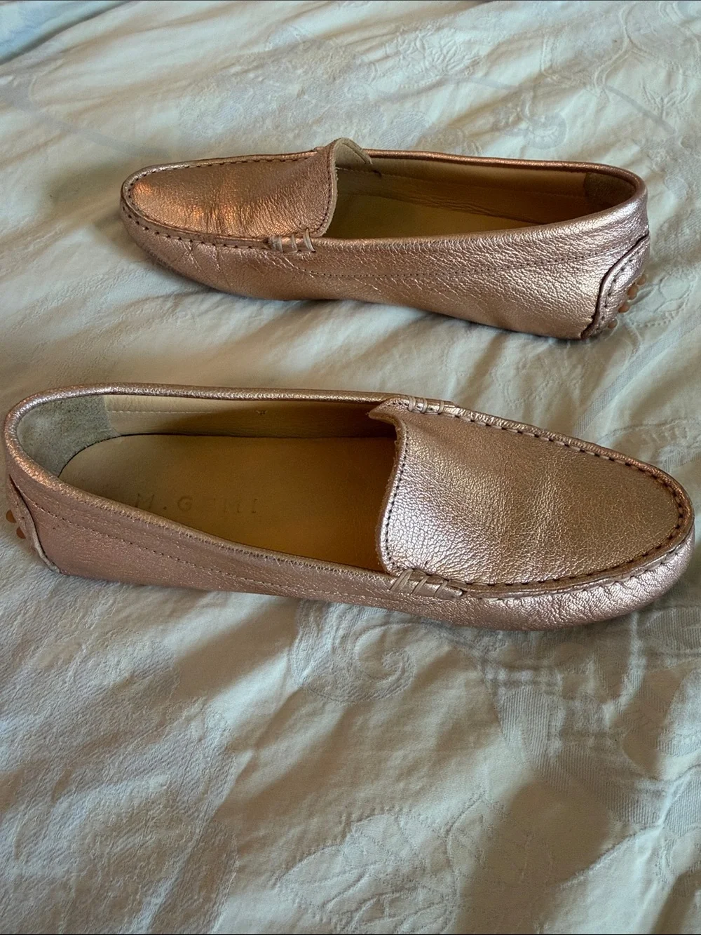M. Gemi Felize Metallic Rose Gold Women Driving Loafers size 35.5/US 5.5 Italy
